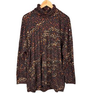 French Laundry Womens Sweater‎ Turtleneck Leopard Buttons Knit 3X Casual Classic